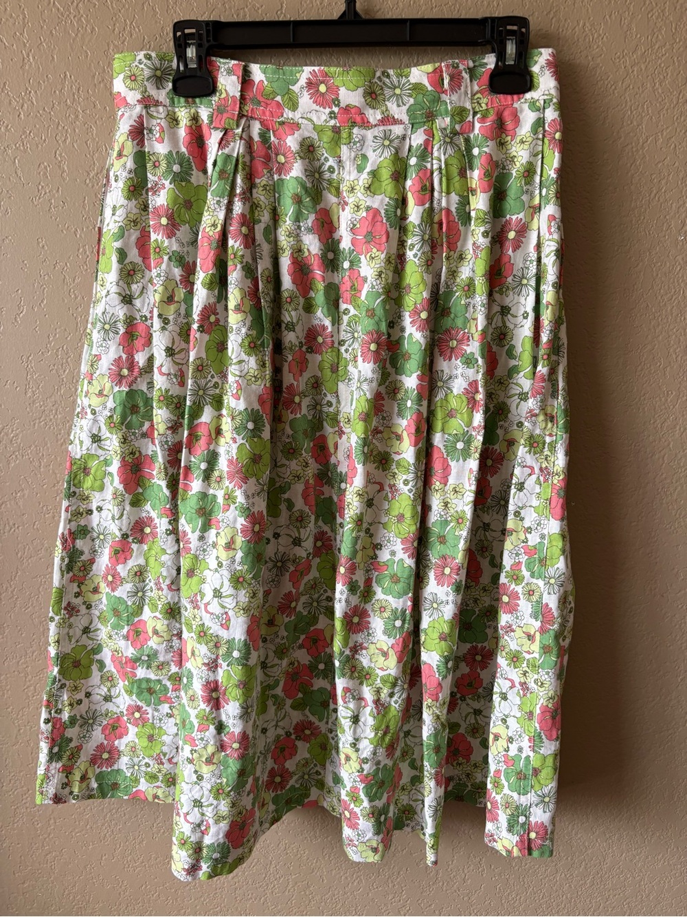 Modcloth Linen Blnd Floral Midi Skirt Size 10 Pink Green A Line Cottagecore - Picture 2 of 8